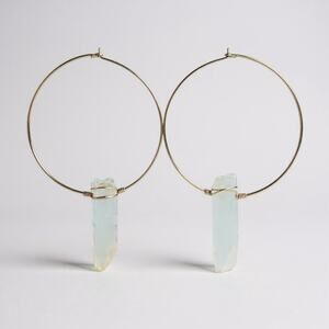 Clear Quartz Gold Boho Gemstone Crystal Hoop Earrings Hoops Jewelry Healing